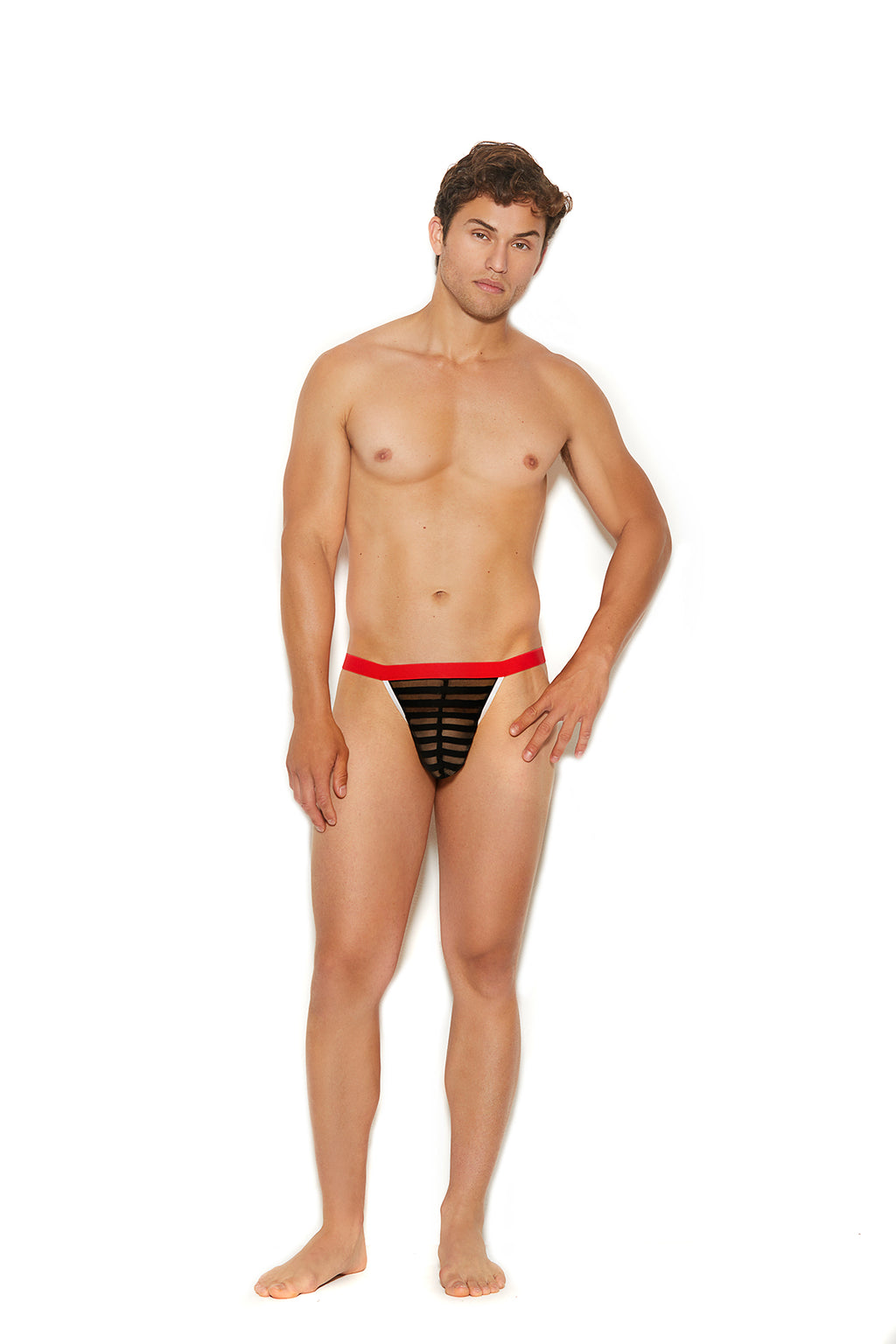 Men's Striped Mesh G-String Pouch - front view