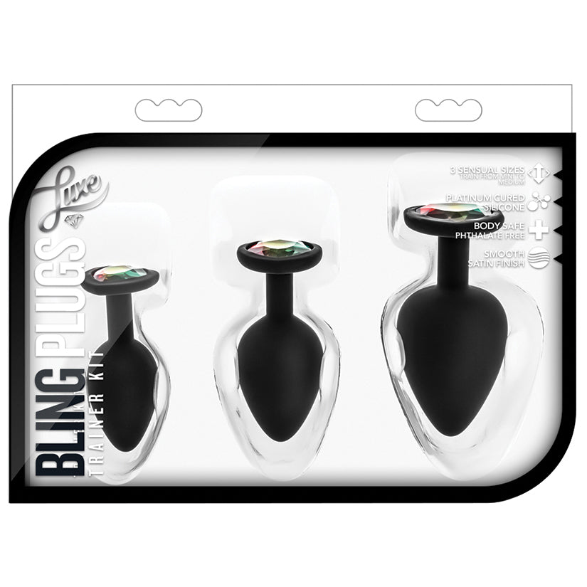Luxe Bling Plugs Training Kit - Anal Toys - Lady Sif’s Den - Black w/Rainbow Stones - BN395815