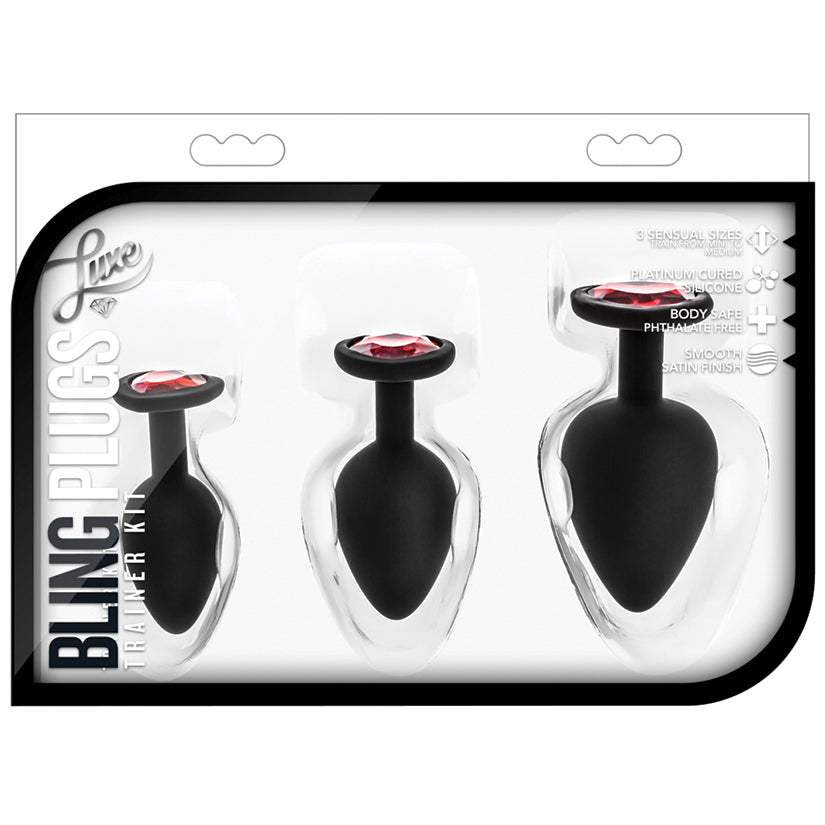 Luxe Bling Plugs Training Kit - Anal Toys - Lady Sif’s Den - Black w/Red Stones - BN395825