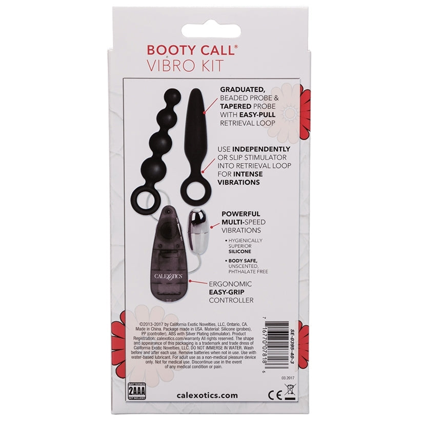 Package of Booty Call Vibro Kit with product illustration and text on a white background
