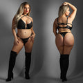 Edge Lace & Wetlook Longline Bra Set - Black Queen