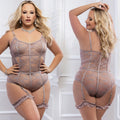 Sheer Cutout Teddy with Garters - Grey Queen