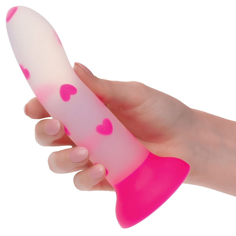 Glow Stick Heart glow-in-the-dark silicone dildo - detail view