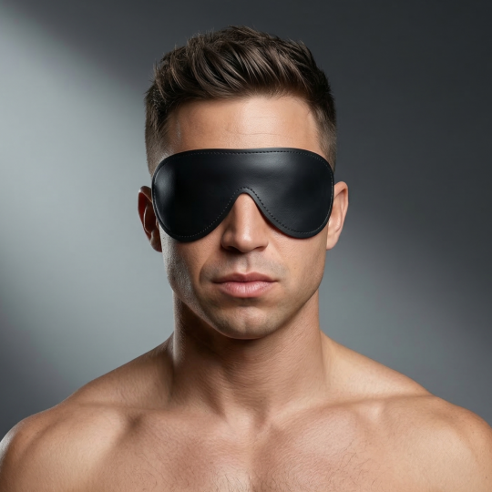 Strict Leather Padded Blindfold - detail view