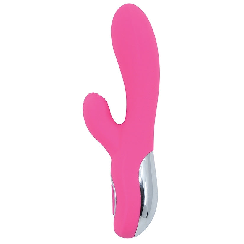 Pink and silver device on a white background