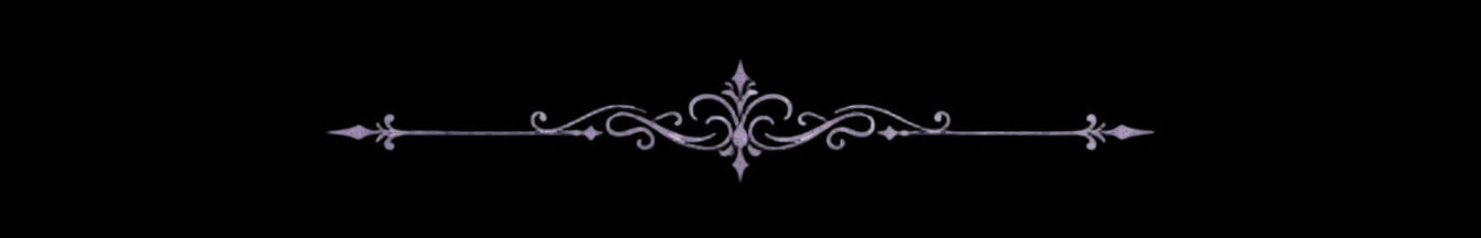 A decorative horizontal ornamental divider with symmetrical flourishes and arrow-like ends, rendered in a pale lavender-purple color on a solid black background.