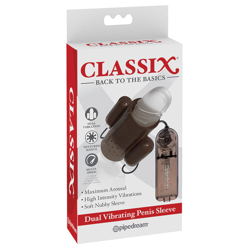 Classix Dual Vibrating Penis Sleeve - Smoke product view
