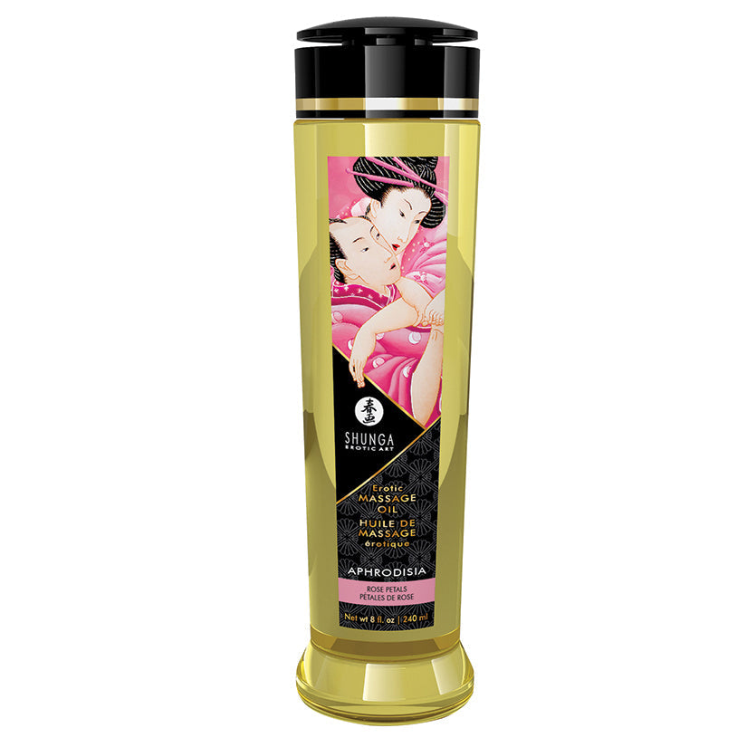 Shunga lubricant bottle with geisha design on a white background