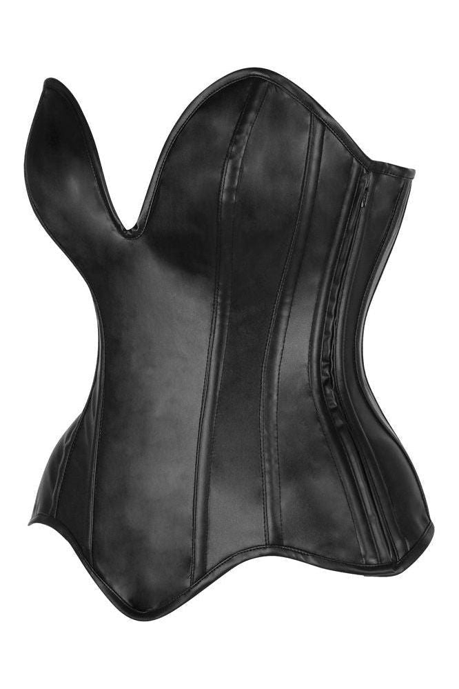 Black leather corset on a white background