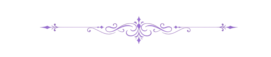 A decorative horizontal line divider with ornate flourishes and arrow-like ends in a light purple color on a white background.