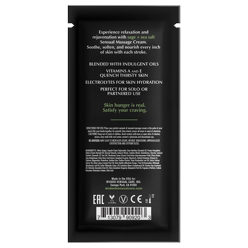 Wicked Sensual Massage Cream – Sage + Sea Salt Scented 10ml Foil – product image 2