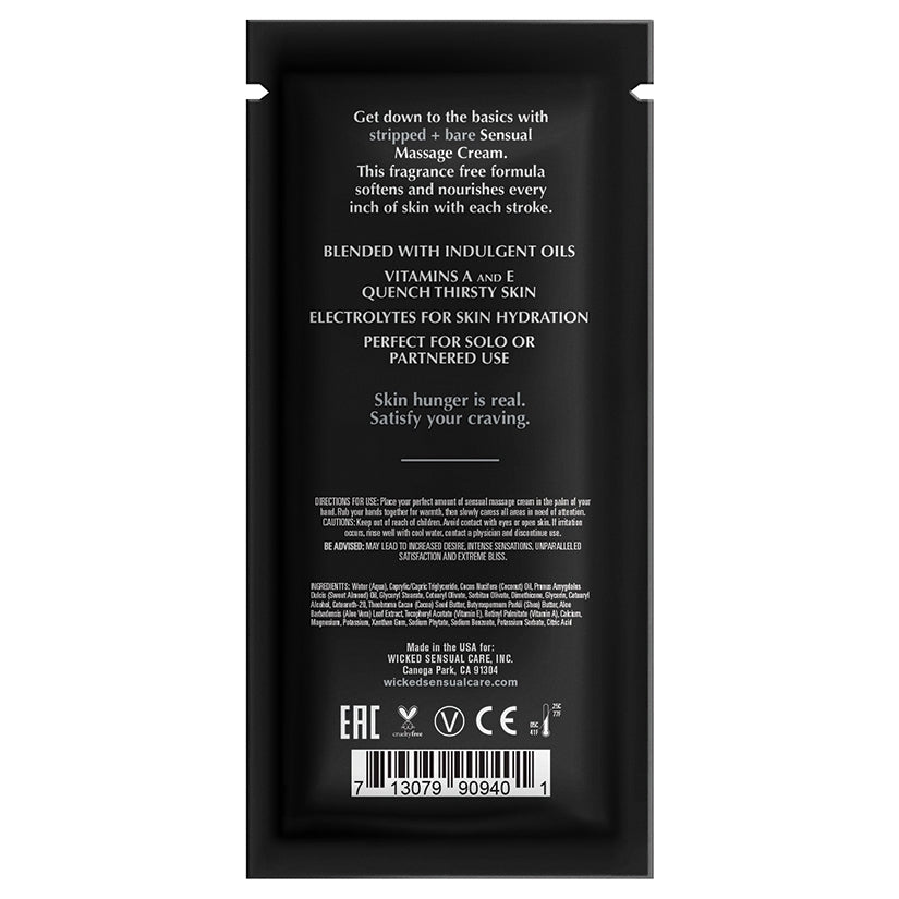 Wicked Sensual Massage Cream - Stripped + Bare Unscented 10ml Foil - Massage - Lady Sif’s Den