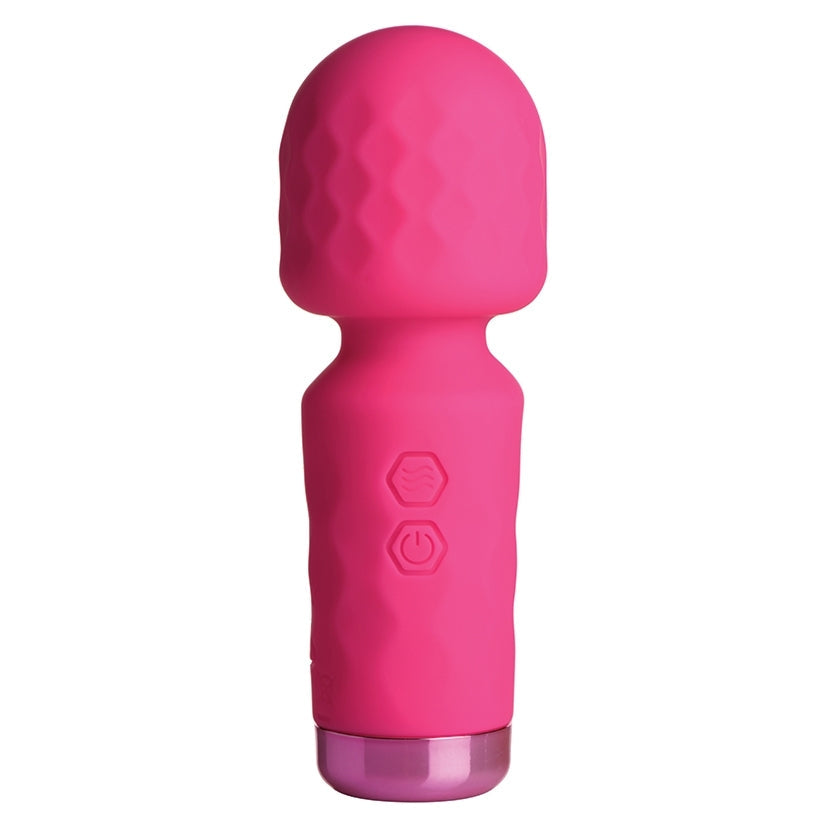 Pink silicone bullet vibrator on a white background