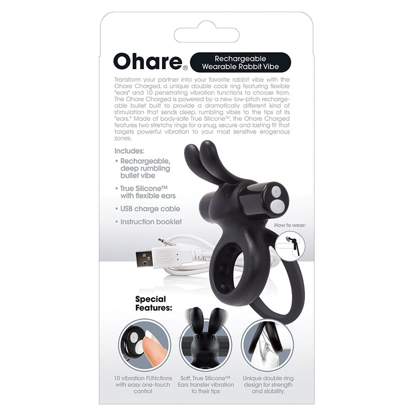 Packaging of Ohare Rechargeable Wearable Rabbit Vibe with product details on a white background
