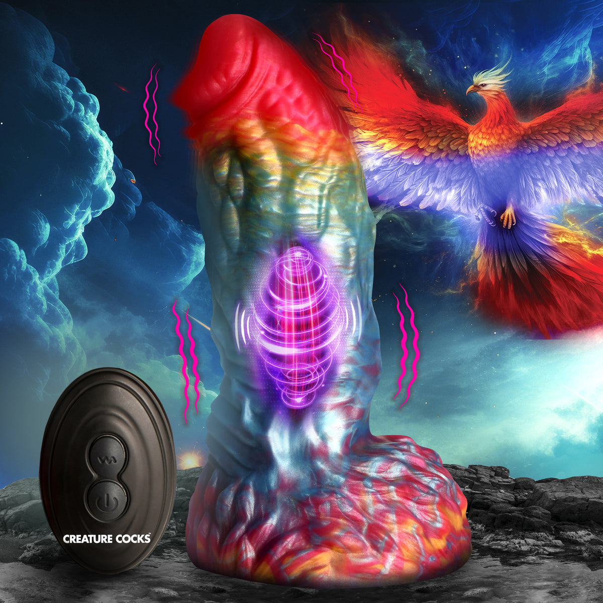Creature Cocks Rainbow Phoenix vibrating silicone dildo