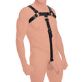 Strict Leather English Bulldog chest harness with cock strap
