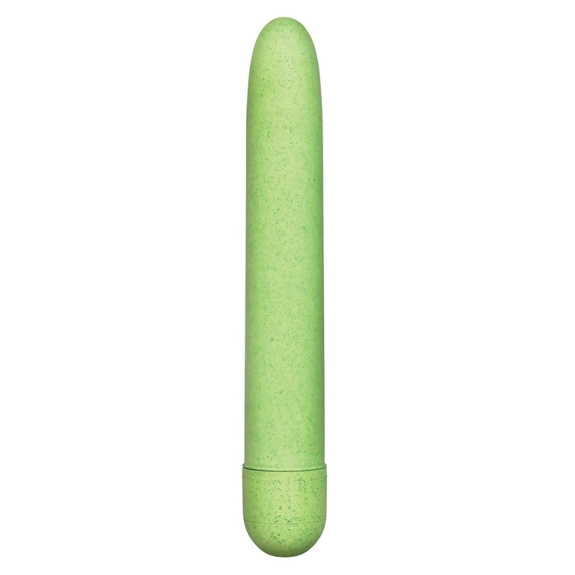 Green cylindrical object on a white background