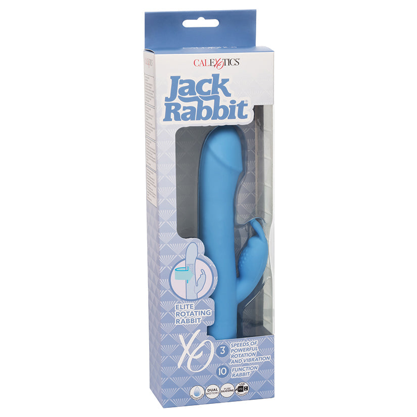 Package of Jack Rabbit product with blue toy inside on a white background