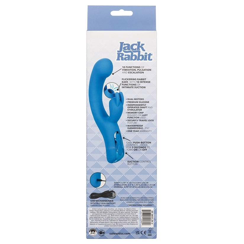 Blue electronic device with packaging labeled 'Jack Rabbit' on a white background