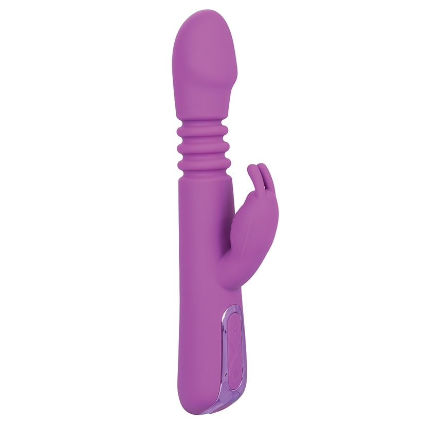 Purple toy with a hand-like design on a white background