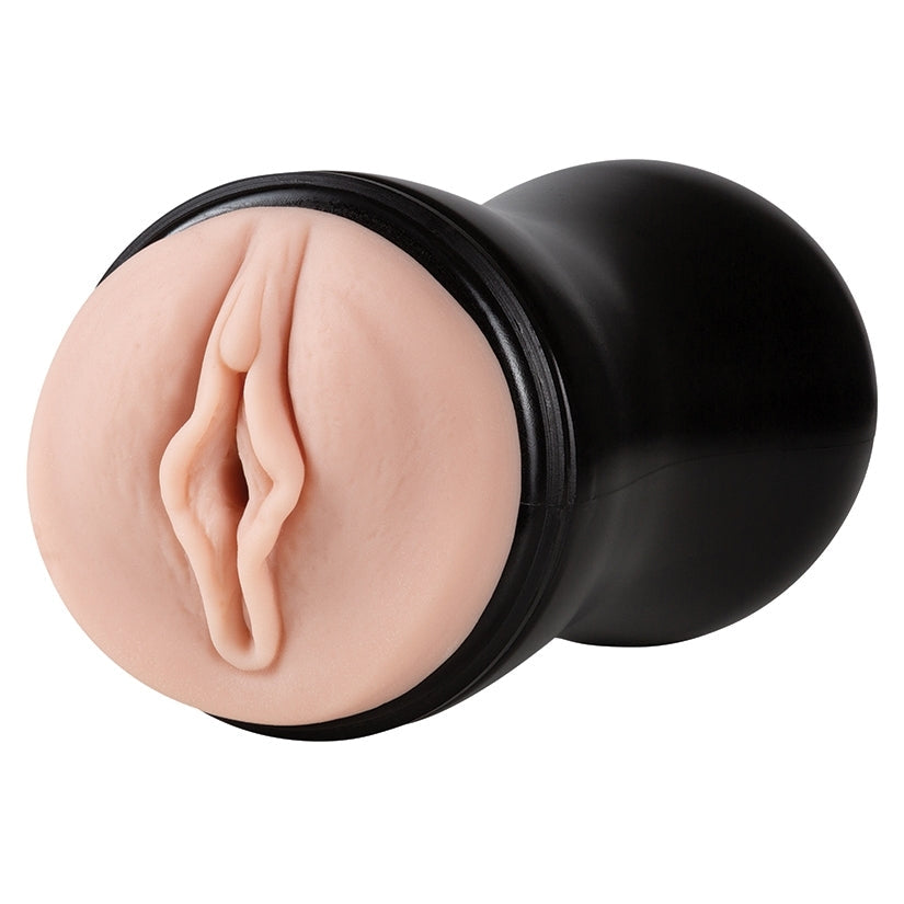 Cosmetic container shaped like an ear with a black lid on a white background