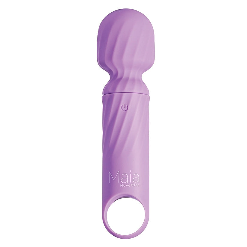 Purple handheld device with 'Maia' branding on a white background