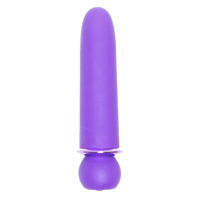 Purple silicone butt plug on a white background