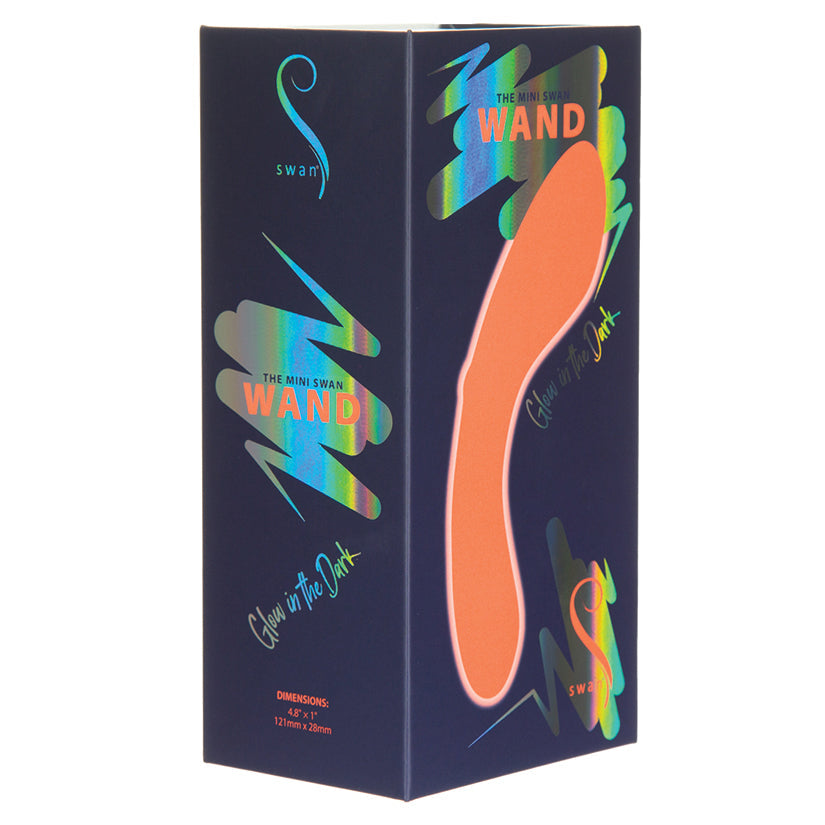 Box packaging of 'The Mini Swan Wand' with colorful design on a white background