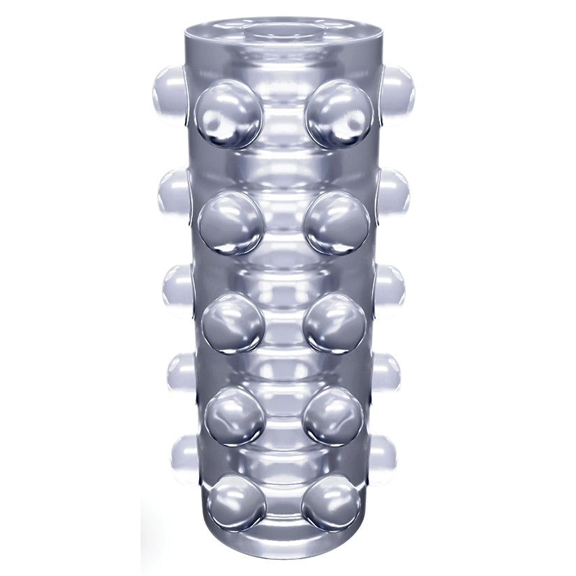 Transparent roller with embedded spheres on a white background