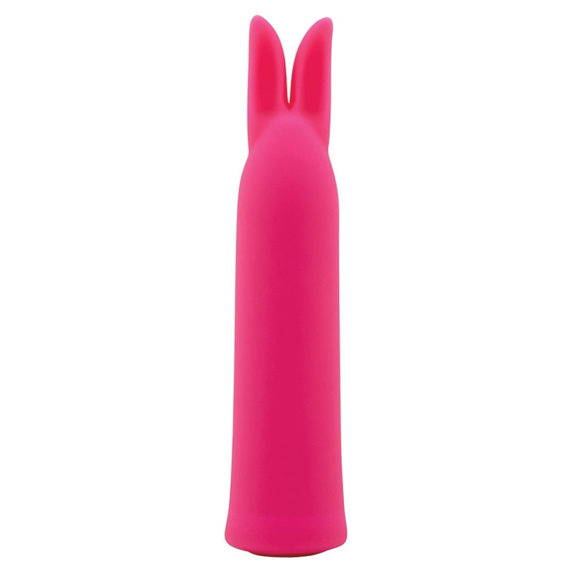 Pink rabbit-shaped object on a white background